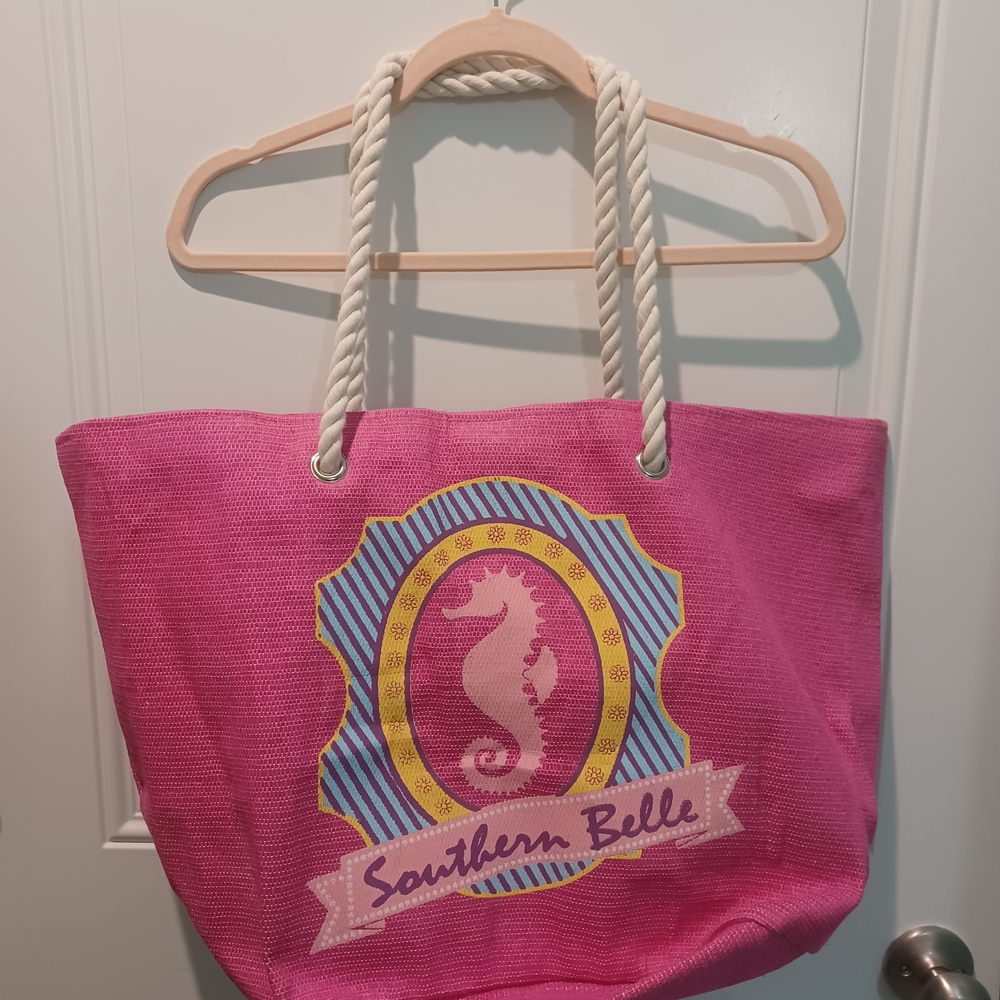 NWOT LARGE COASTAL-INSPIRED PINK TOTE/BEACH BAG!